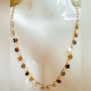 Tricolor Station Necklace in Paperclip Chain.💛 Real 18 Karat Solid Gold Jewelry